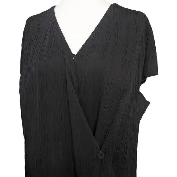 NEW MM LaFleur Valerie Wrap Top 1X Pleated Jersey Crepe Black Cap Sleeve - Picture 4 of 13